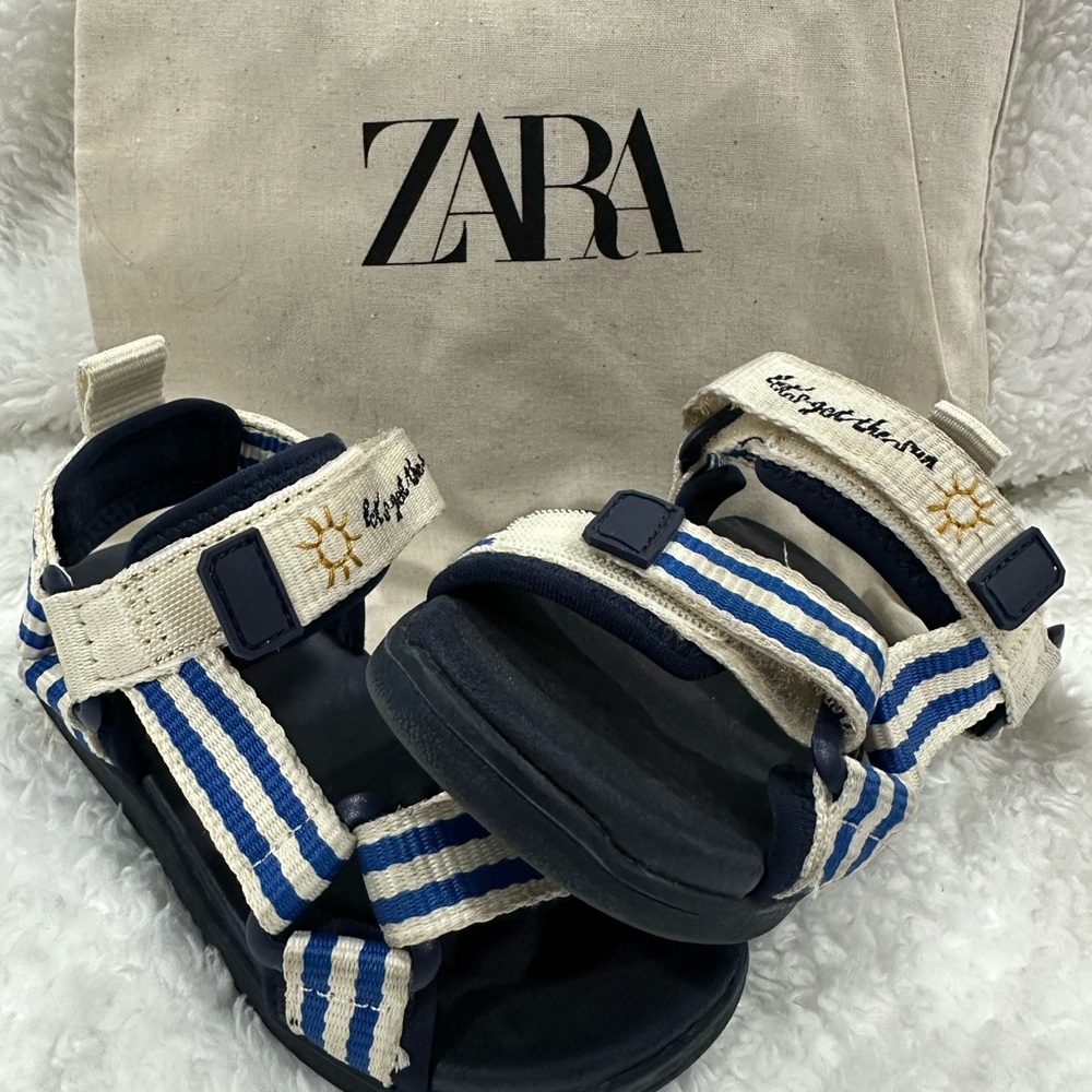 Zara Navy and White Striped Sandals